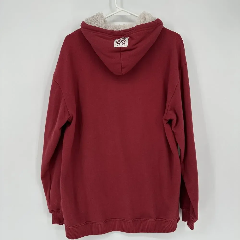 Disney Mickey Mouse Hoodie Mens XL Red Sherpa Lined Classic Pullover Sweatshirt - Picture 5 of 9